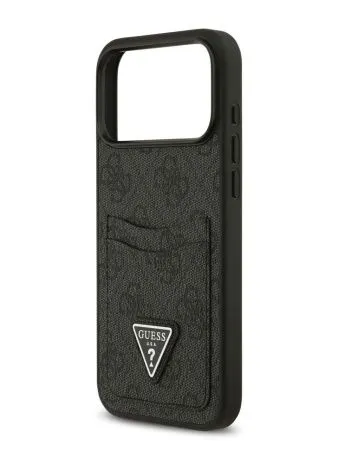 Guess для iPhone 17 Pro Max чехол PU 4G Double cardslot Triangle metal logo Hard Black