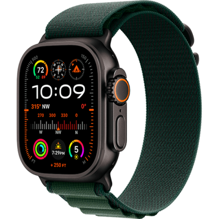 Apple Watch Series Ultra 2 49mm Black Titanium Case with Dark Green  Alpine Loop M