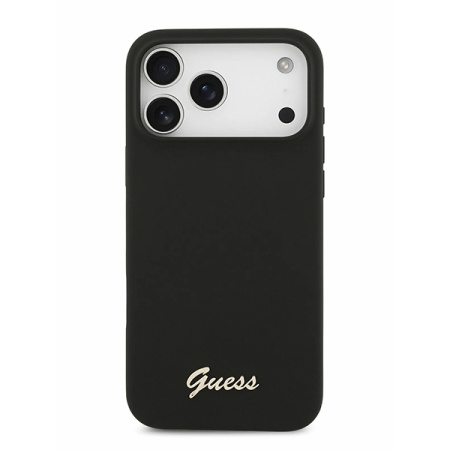 Guess для iPhone 17 Pro Max чехол Liquid silicone Gold metal logo & Camera Hard Black (MagSafe)